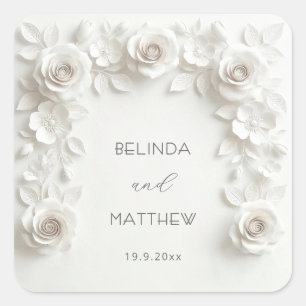 Adesivo Quadrado Rosas Florais 3D Brancas Casamento
