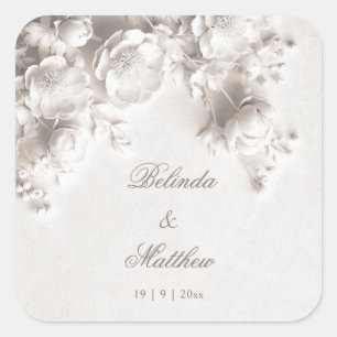 Adesivo Quadrado Rosas Florais Brancas em 3D   Casamento