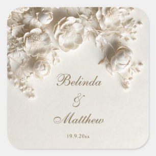 Adesivo Quadrado Rosas Florais em 3D em Marfim Casamento