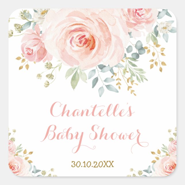 Adesivo Quadrado Rosas Florais Femininas De Aquarela Agradeço A Fav (Frente)