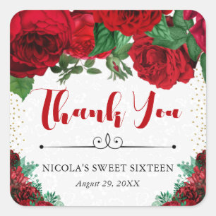 Adesivo Quadrado Rosas Glam Vermelhas Aquarela Sweet 16