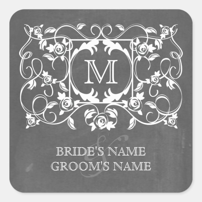 Adesivo Quadrado Rosas inspirados no quadro de fixação do monograma (Frente)