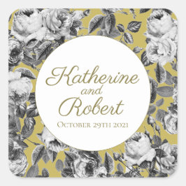 Adesivo Quadrado Rosas Negras e Brancas Elegantes em Casamento Dour