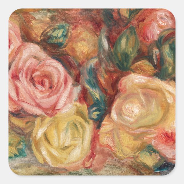 Adesivo Quadrado Rosas por pintura impressionista do Renoir (Frente)