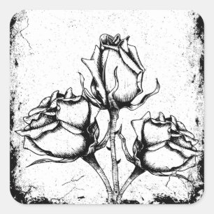 Adesivo Quadrado Rosas preto e branco do Grunge