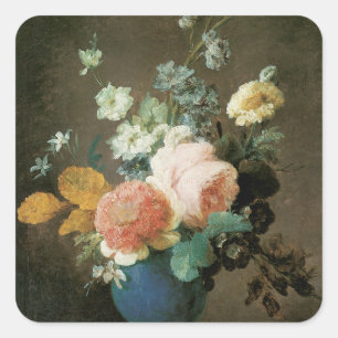 Adesivo Quadrado Rosas, Ranunculus e Outras Flores num Vaso Azul