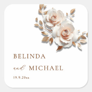 Adesivo Quadrado Rosas Rosa Bege Dourado Casamento