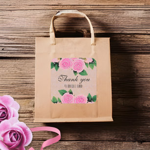 Adesivo Quadrado Rosas Rosa De Watercolor Obrigado Casamento