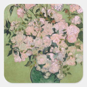 Adesivo Quadrado Rosas Rosa (F682) Van Gogh Belas Artes