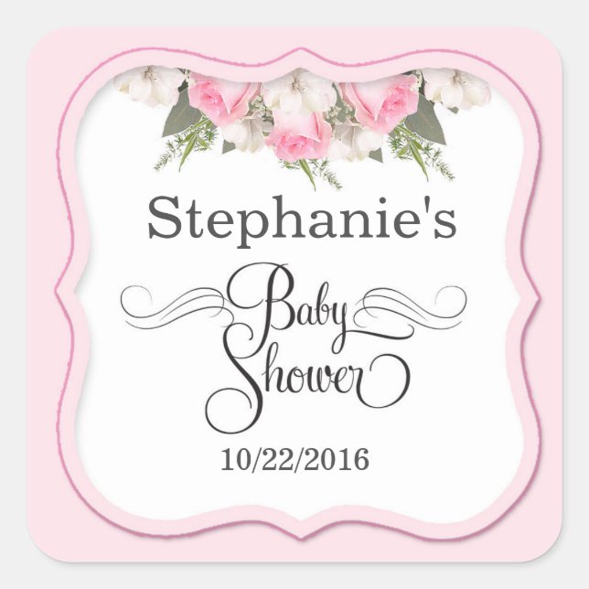 Adesivo Quadrado Rosas rosa-palhetas personalizadas com Chá de fral (Frente)
