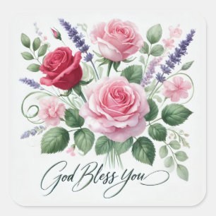 Adesivo Quadrado Rosas Rosas Deus Abençoe Você Religioso