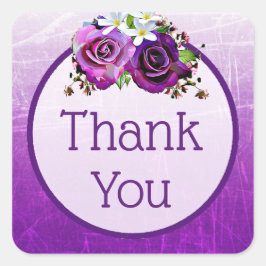 Adesivo Quadrado Rosas Roxos Floral Obrigado Vinhetas