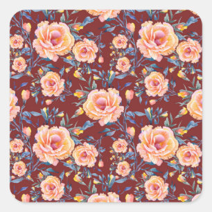 Adesivo Quadrado Rosas, sem costura, padrão de fundo vermelho