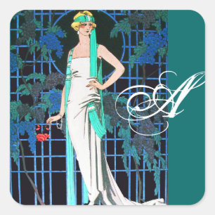 ADESIVO QUADRADO ROSAS VERMELHAS À NOITE, MONOGRAMA DE FASHION BELE