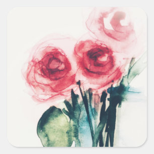 Adesivo Quadrado Rosas vermelhas de Aquarela