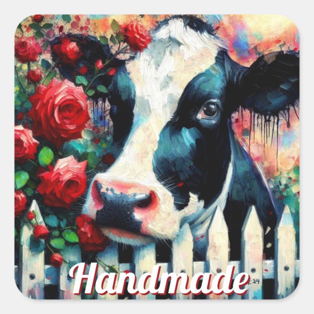 Adesivo Quadrado Rosas vermelhas de vedação de galinha Holstein (Frente)