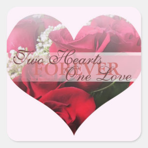 Adesivo Quadrado Rosas vermelhas Dois Corações Um Cardíaco Amor