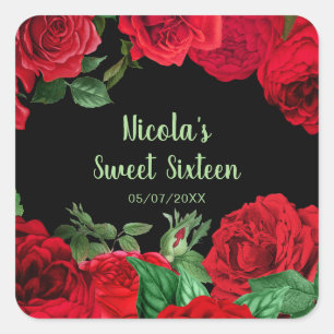 Adesivo Quadrado Rosas Vermelhas Elegantes Flores Sweet Sixteen