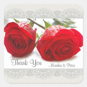Adesivo Quadrado Rosas vermelhas que Wedding o obrigado você