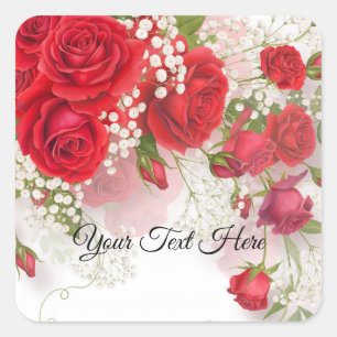 Adesivo Quadrado Rosas Vermelhas & Respiração de Bebê Floral Elegan