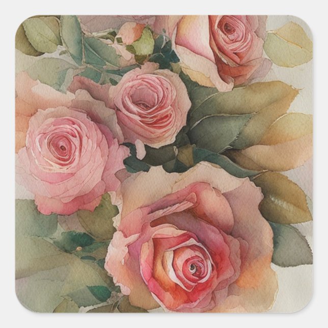 Adesivo Quadrado Rosas Vintage (Frente)