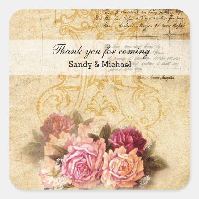 Adesivo Quadrado Rosas Vintage (Frente)