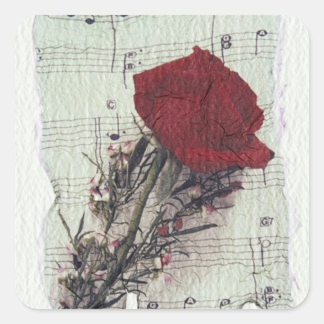 Adesivo Quadrado <Rose and Music>por Kim Koza 2 (Frente)