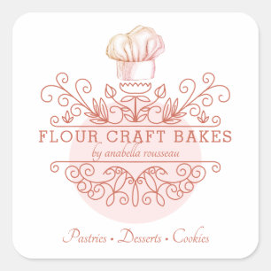 Adesivo Quadrado Rose Pink Ornate Frame Baker's Logo Product Label