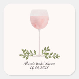 Adesivo Quadrado Rosé Wine Glass Cheers Casamento ou Chá Favor