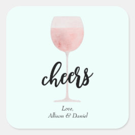 Adesivo Quadrado Rosé Wine Glass Cheers Casamento ou Chá Favor