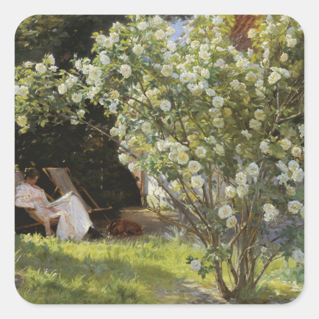 Adesivo Quadrado Roses. Marie Krøyer seated in the deckchair (Frente)