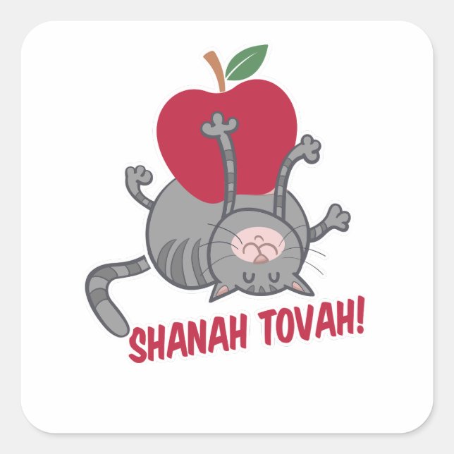 Adesivo Quadrado Rosh Hashanah Cat - Jewish novo ano 5785 (Frente)