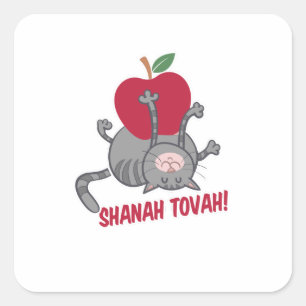 Adesivo Quadrado Rosh Hashanah Cat - Jewish novo ano 5785