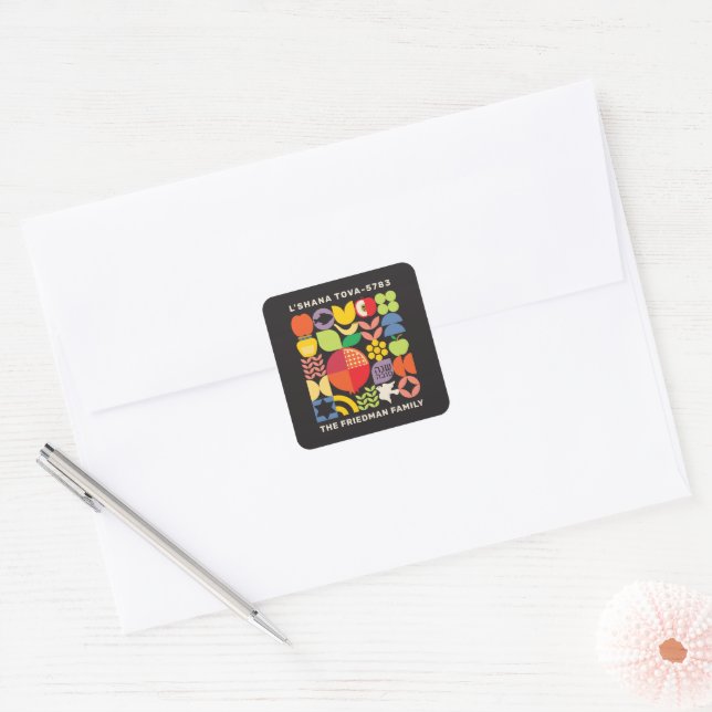 Adesivo Quadrado Rosh Hashanah l'Shana Tova Jewish New Year Sticker (Envelope)
