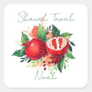Adesivo Quadrado Rosh Hashanah Shanah Tovah Pomegranate
