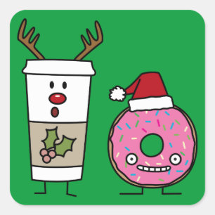 Adesivo Quadrado Rosquinha de Café e Papais noeis de Natal