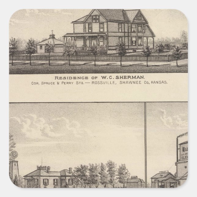 Adesivo Quadrado Rossville, Kansas (Frente)