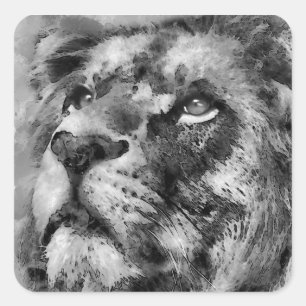 Adesivo Quadrado Rosto de Leão Plácido Prata