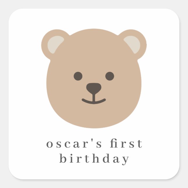 Adesivo Quadrado Rosto de Urso de Teddy - Napkin de Papel (Frente)