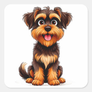 Adesivo Quadrado Rosto engraçado de cachorro Griffon Belga desenho
