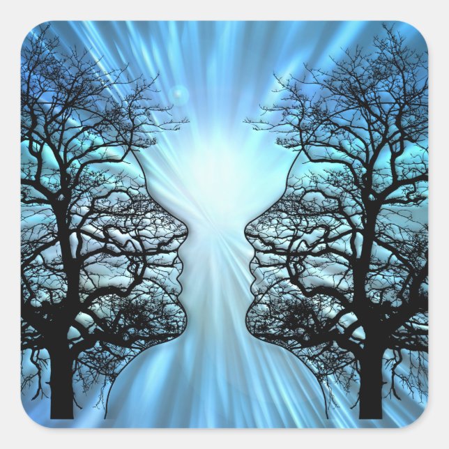 Adesivo Quadrado Rostos em Árvores parecem nervos cerebrais (Frente)