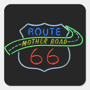 Adesivo Quadrado Rota 66, A Estrada-Mãe, Sinal de Neon