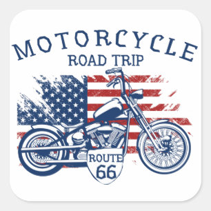 Adesivo Quadrado Rota 66 EUA Bandeira Viagem de Moto