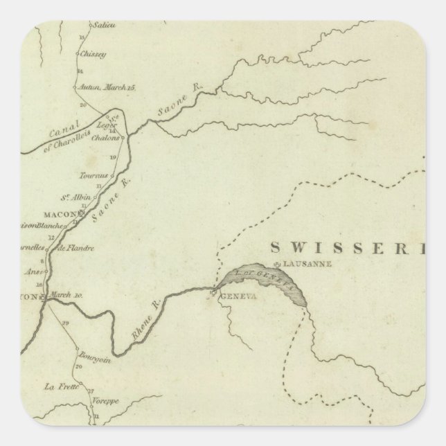 Adesivo Quadrado Rota de Bonaparte de Elba a Paris (Frente)