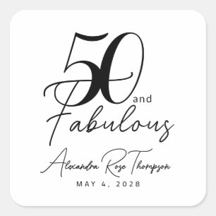 Adesivo Quadrado Roteiro de 50 anos e Fabuloso para festa de 50 ano