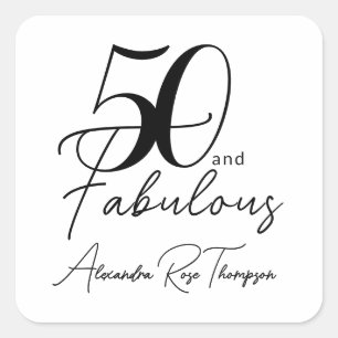 Adesivo Quadrado Roteiro de 50 anos e Fabuloso para festa de 50 ano