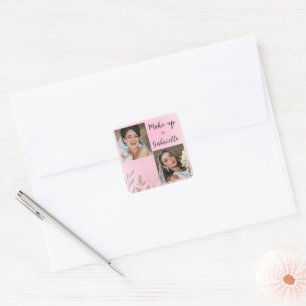 Adesivo Quadrado Roteiro de Foto Botânico Moderno Rosa Boho Soft