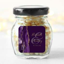 Adesivo Quadrado Roteiro de Geodo de Ágata Roxo Dourado Casamento d