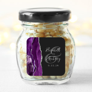 Adesivo Quadrado Roteiro de Geodo de Ágata Roxo Prata Casamento Esc