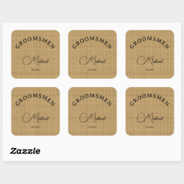 Adesivo Quadrado Roteiro Personalizado Noivos Textura de Juta Natur